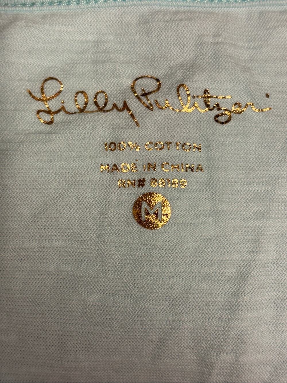 Lilly Pulitzer Embroidered Light Blue Mint Cotton Tee with Gold Logo